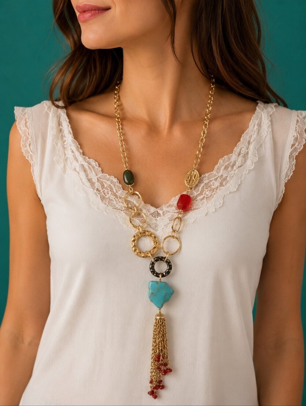 CHICO'S Nyssa Gemstone Long Chain Sautoir Necklace